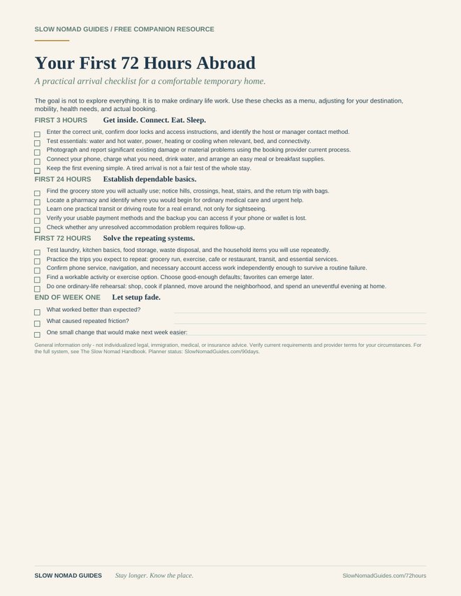 Preview of the 72-Hour Arrival Checklist